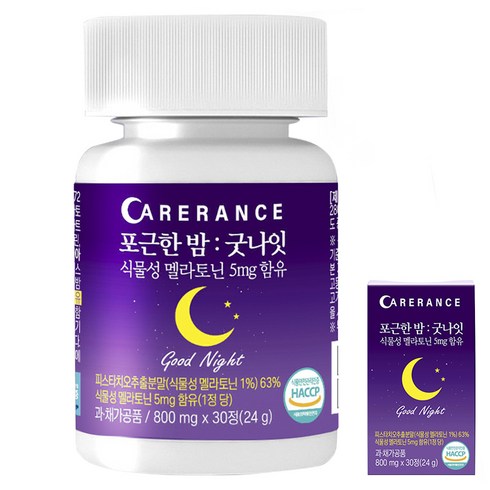 케어란스 포근한 밤 굿나잇 식물성 멜라토닌 5mg 함유, 1개, 30정