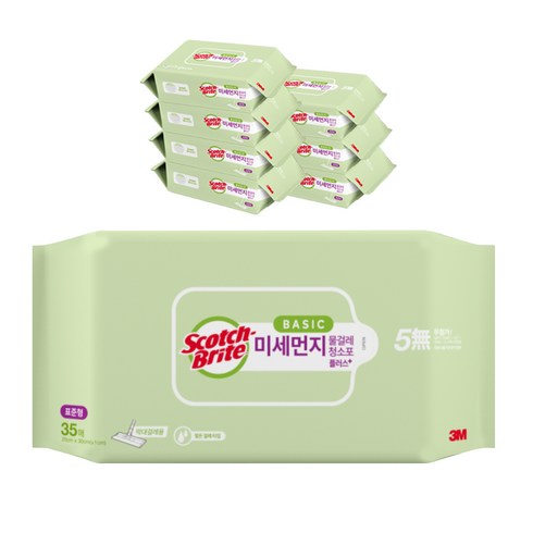 스카치브라이트 베이직 미세먼지 물걸레 청소포 플러스 표준형 35매, 8개
