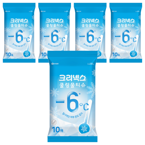 크리넥스 쿨링 물티슈 휴대형, 45g, 10매, 5개