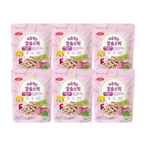 베베스트 칼슘 스틱 유아 쌀과자, 자색고구마 + 시금치 혼합맛, 40g, 6개