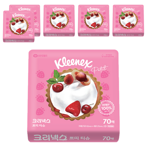 크리넥스 휴대용 천연펄프 쁘띠티슈 2겹 랜덤발송, 70개입, 6개