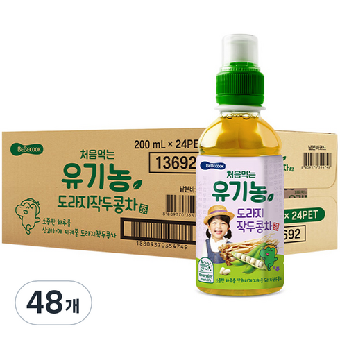 베베쿡 처음먹는 유기농 도라지 작두콩차, 200ml, 48개, 혼합맛(도라지/작두콩), 48개