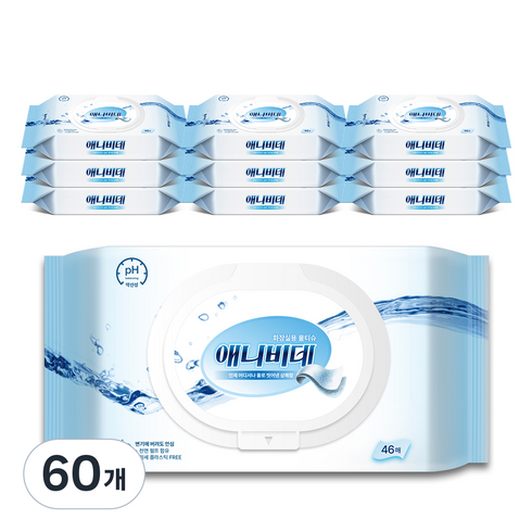 애니비데 화장실용 물티슈 캡형, 60g, 46매, 60개