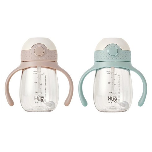 마더케이 유아용 허그 추 빨대컵 2종 세트, 210ml, 1세트, 핑크베이지 + 민트