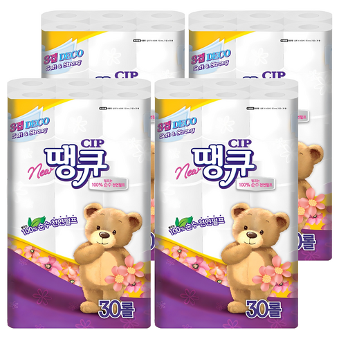 땡큐 3겹 천연펄프 롤화장지, 14m, 30개입, 4개