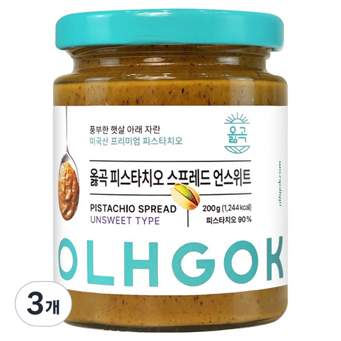 옳곡 피스타치오 스프레드 언스위트, 200g, 3개