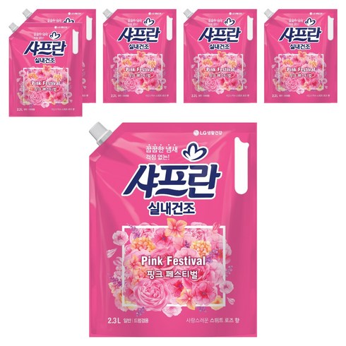 샤프란 실내건조 섬유유연제 핑크 페스티벌 리필, 2.3L, 6개