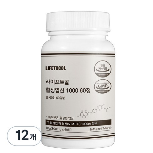 라이프토콜 활성 엽산 1000, 60정, 12개