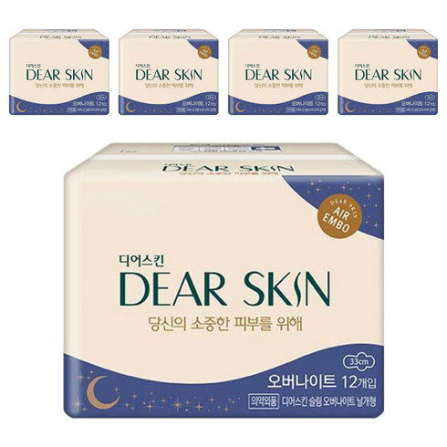디어스킨 에어엠보 슬림 생리대 날개형, 오버나이트, 12개입, 5개