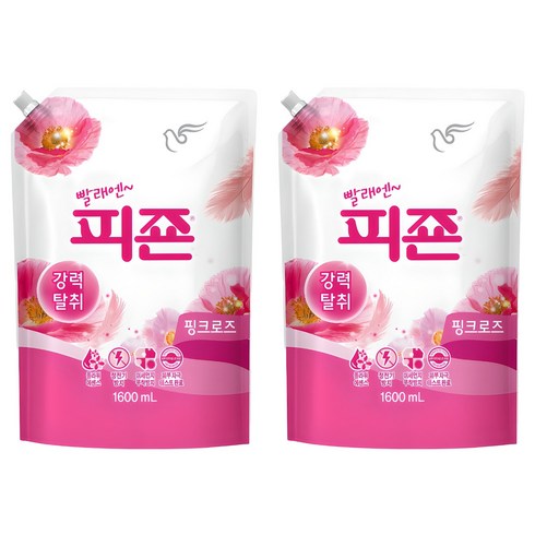 피죤 강력탈취 레귤러 섬유유연제 핑크로즈 리필, 1.6L, 2개