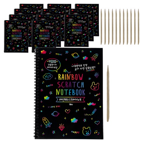 아이비스 4000 레인보우 스크래치노트 SP + 전용나무펜, 190 x 260 mm, 16매, 12개