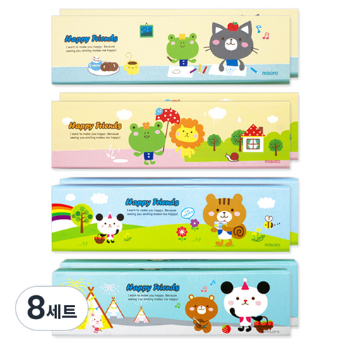 미소로 2000 해피프렌즈 지함필통 2353 4종 세트, 고양이, 개구리, 다람쥐, 판다, 8세트
