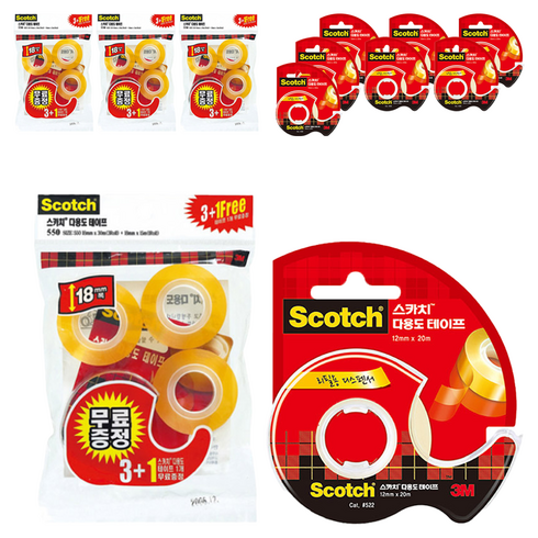 스카치 다용도 테이프 583 디스펜서 + 리필 18mm x 15m + 리필 18mm x 30m 3p + 552 디스펜서 12mm x 20m 2p, 혼합색상, 4세트