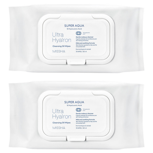 미샤 수퍼아쿠아 울트라 히알론 클렌징 오일 티슈 대용량, 70매입, 2개