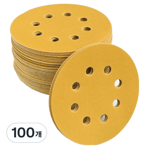 OON 8홀 원형 120방 샌딩 페이퍼 골드 125mm, 100개
