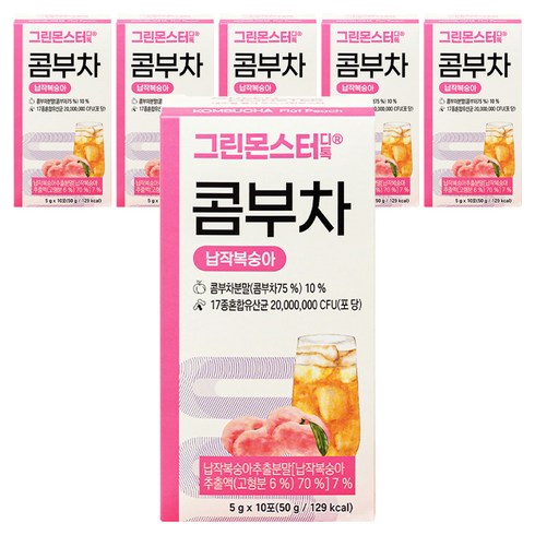 그린몬스터 디톡 콤부차 납작복숭아, 5g, 10개입, 6개