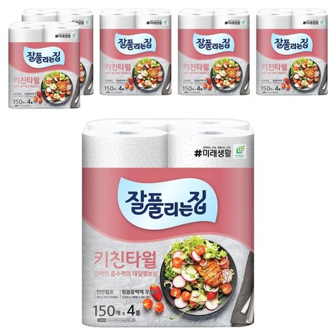 잘풀리는집 천연펄프 키친타올, 4롤, 6개
