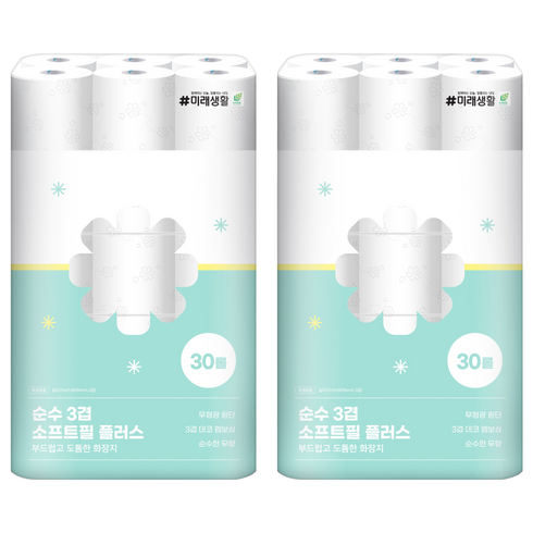 미래생활 순수 3겹 소프트필 플러스 화장지, 25m, 30롤, 2세트