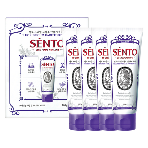 센토 프라임 고불소 잇몸케어 치약 프레쉬민트향, 120g, 4개