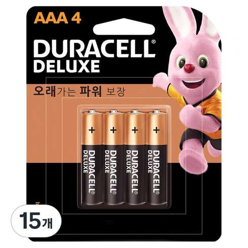 듀라셀 디럭스 알카라인 건전지 AAA, 4개입, 15개