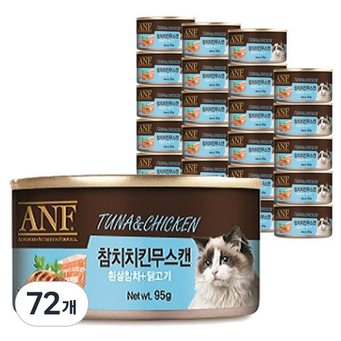 ANF 고양이 간식캔 생선, 흰살참치 + 닭고기, 95g, 72개