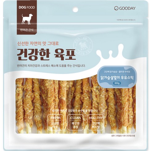 굿데이 강아지 건강한 육포, 닭가슴살말이 우유스틱, 300g, 1개