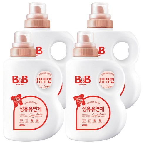 비앤비 섬유유연제 자스민 앤 로즈 본품, 1.5L, 4개