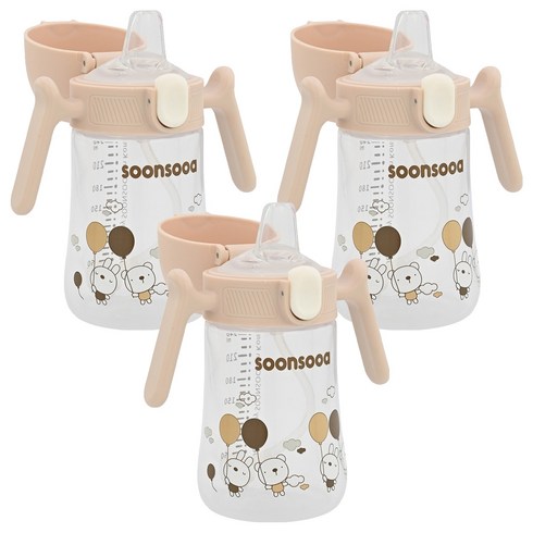 순수아 유아용 추달린 원터치 스파우트컵, 240ml, 3개, 베이지