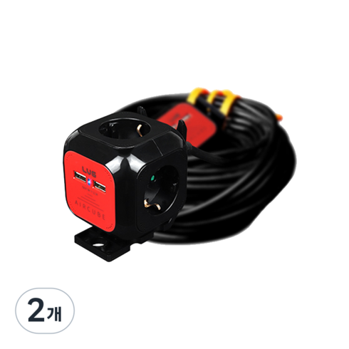 러그 에어큐브 2포트 USB 멀티탭 연장선 4구 LUG-KSG-04U-1.5, 25m, 블랙(B), 2개