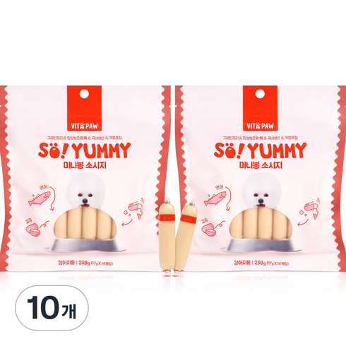 비타파우 강아지 쏘야미 미니봉 소시지 간식, 혼합맛(연어/크릴), 238g, 10개