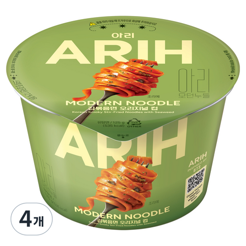 팔도 아리 모던누들 김볶음면 오리지널 컵 125g, 4개