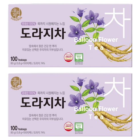 우리차 도라지차, 800mg, 100개입, 2개