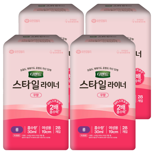 디펜드 여성용 스타일 무향 라이너, 롱, 28개입, 4개