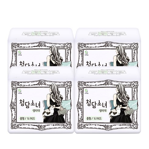 [비건라이프] 청담소녀 생리대 날개형, 중형, 16개입, 4개