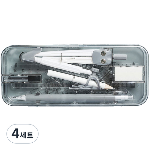 유로엔젤 제도용 캠퍼스 룰러 9종 + 필통 문구세트, 블랙, 4세트