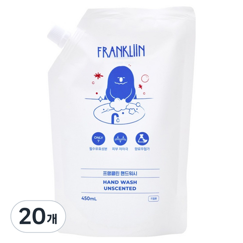 FRANKLIIN 핸드워시 리필, 무향, 20개, 450ml