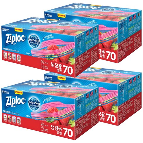 지퍼락 그립앤실 지퍼팩 냉장용, 중(M), 70개입, 4개