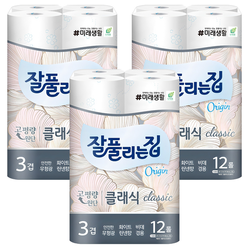 잘풀리는집 3겹 클래식 화장지, 27m, 12개입, 3개
