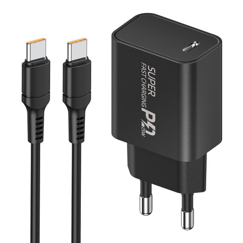 YINTO c타입 고속 충전기 25W PD3.0 PPS + C TO C 1.5M 100w 케이블 세트, 1세트, 블랙