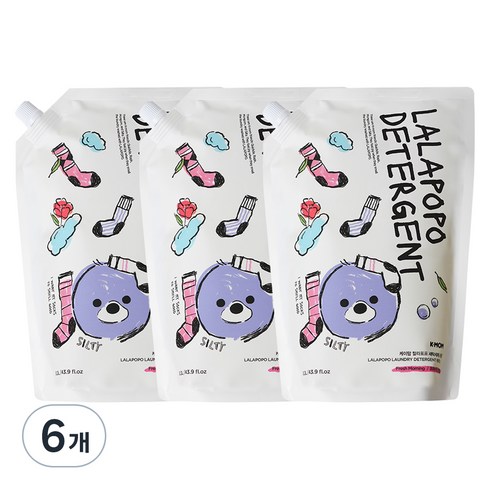 케이맘 랄라포포 유아용 세탁세제 프레시모닝향 리필, 6개, 1.3L