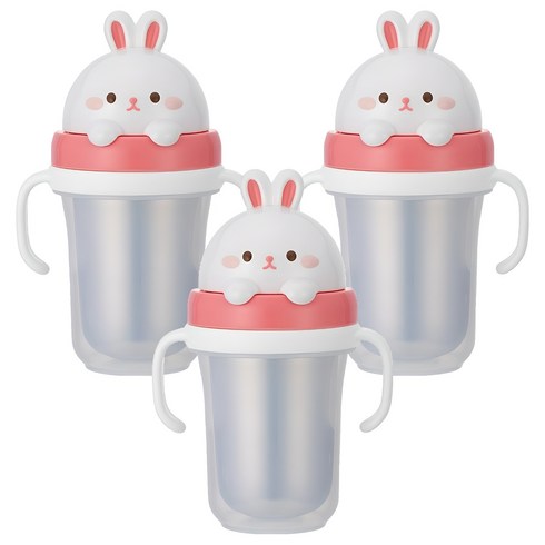 에디슨 프렌즈 흘림방지 이중 스텐 빨대컵2, 300ml, 3개, 흰토끼래니