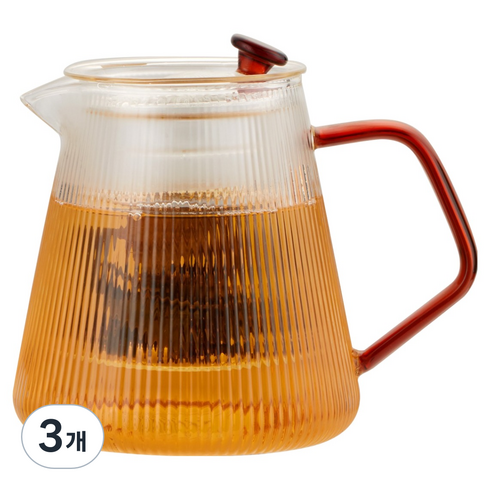 발룬피니 내열유리 컬러핸들 차 거름망 티포트 티메이커, 혼합색상, 3개, 850ml