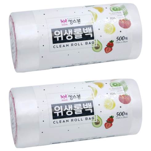 킹스봉 대용량 일회용 비닐 위생롤백 17 x 25 cm, 500개입, 2개