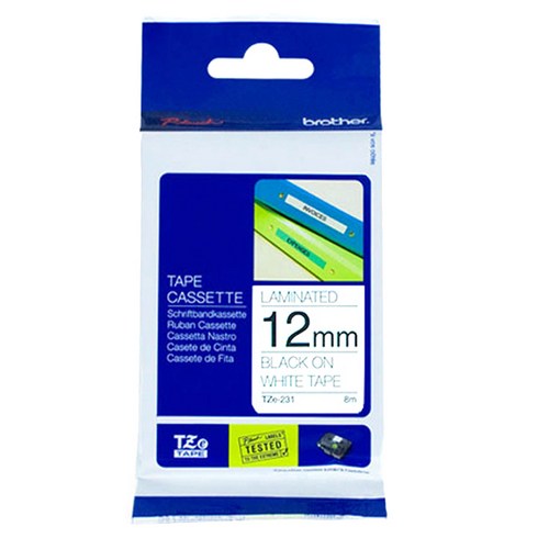 TZETAPE 라벨테이프 12 mm TZe-231, 흰색 테이프 + 검정 문자, 8m