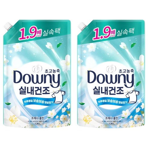 다우니 실내건조 초고농축 섬유유연제 프레시 클린 자스민향 리필, 1.35L, 2개