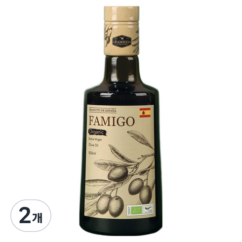 파미고 유기농 엑스트라버진 올리브오일, 500ml, 2개