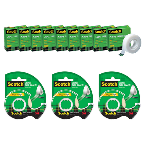 스카치 매직 셀로판 테이프 리필 18mm x 15m 3p + 디스펜서 122 18mm x 16m, 혼합색상, 3세트