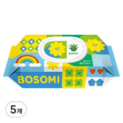 보솜이 이지플레이 아기물티슈 캡형, 5개, 80매, 55g