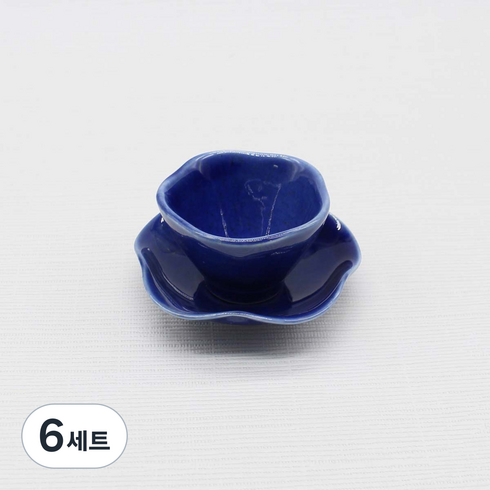 달소금 국산 핸드메이드 도자기 꽃잎 찻잔 세트, 블루, 6세트