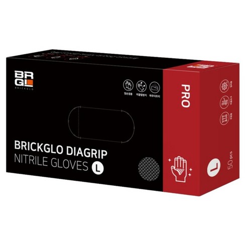 브릭글로 다이아그립 프로 니트릴 장갑 50p, 블랙, L, 1개